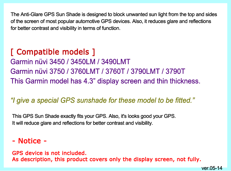 Anti Glare Sun Shade @ Garmin 3790T 3710 3750 3790LMT 3760LMT 2360LMT 